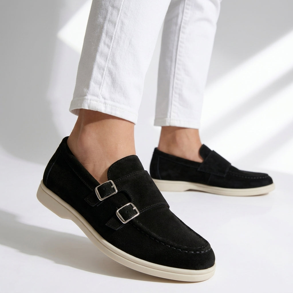 Laurent Suede Double Monk Loafers
