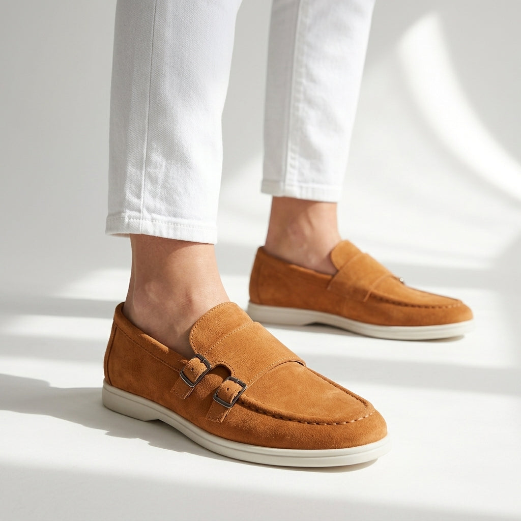 Laurent Suede Double Monk Loafers