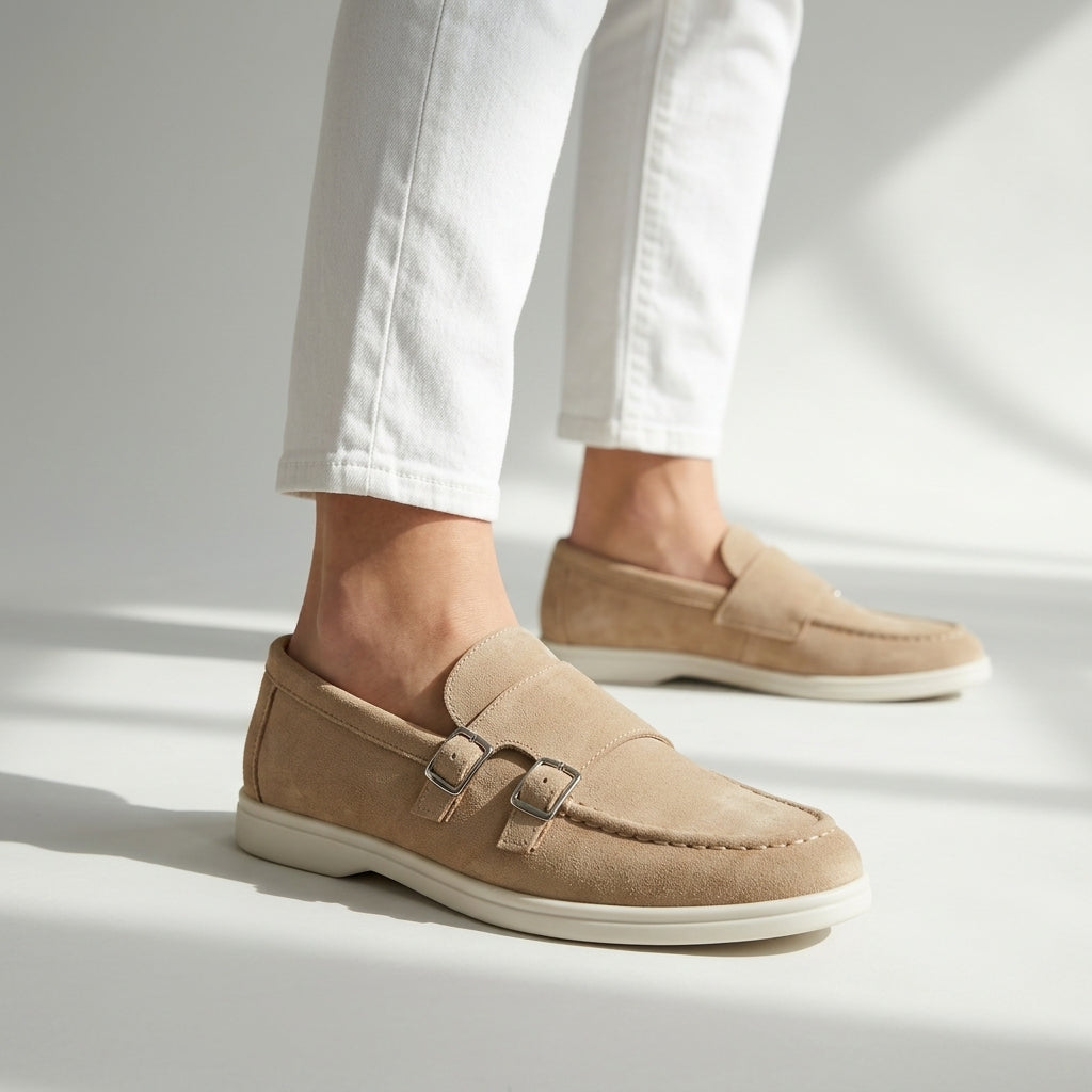 Laurent Suede Double Monk Loafers