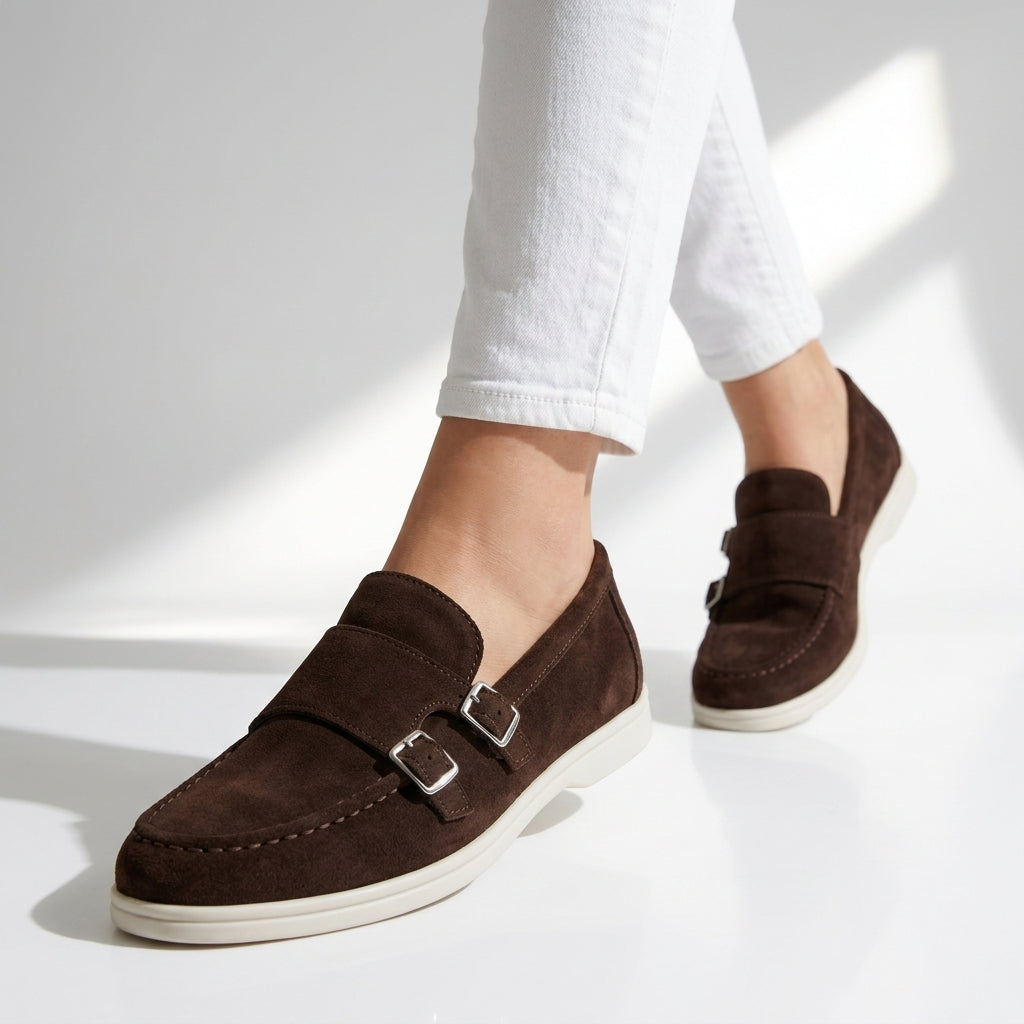 Laurent Suede Double Monk Loafers