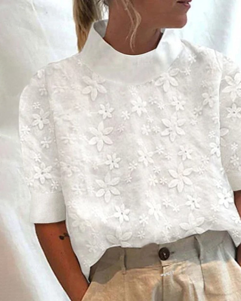 Emira - Plain Embroidered High Neck Top
