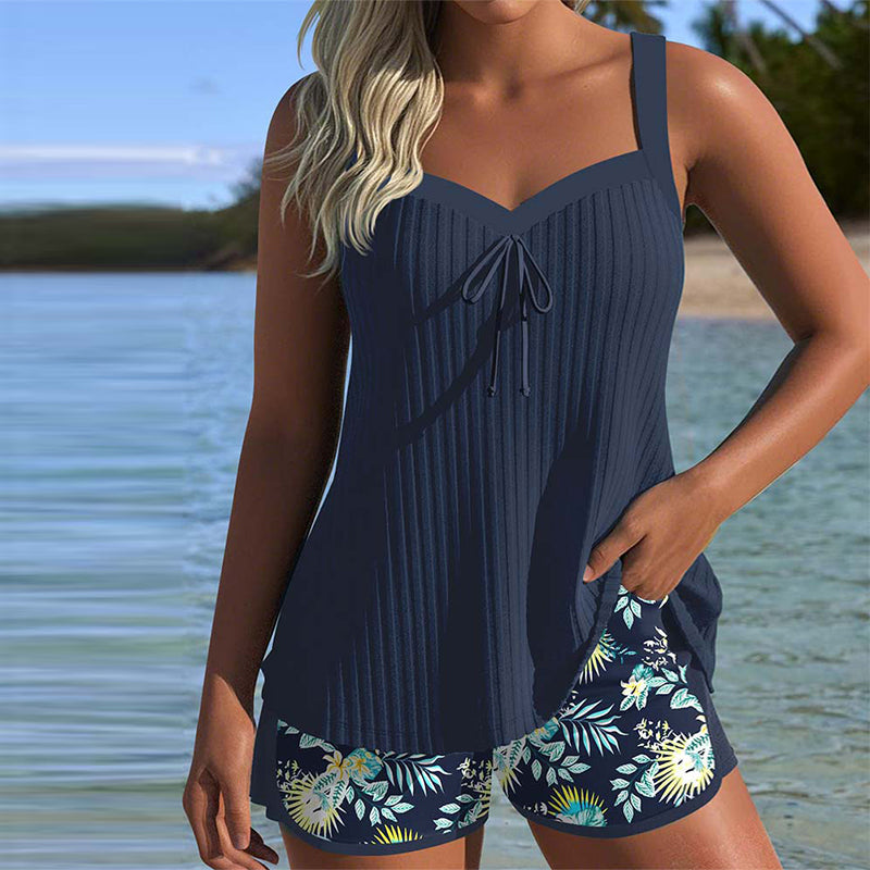 Lana - Tankini w paski z dwuczęściowymi szortami plażowymi