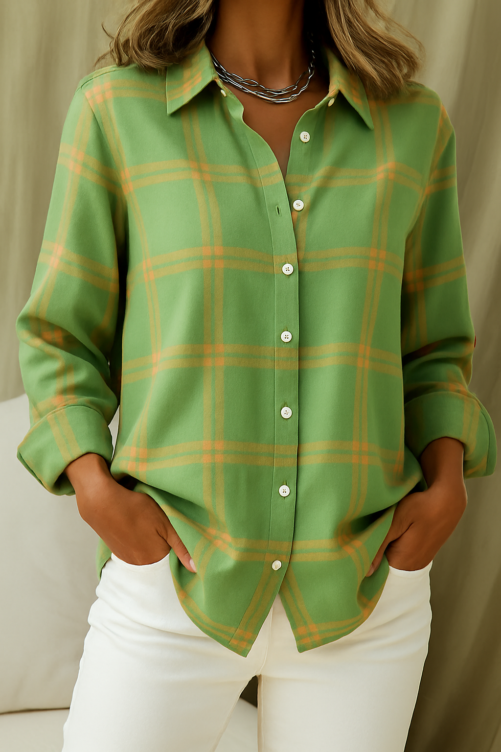 Belviana - Checked Shirt with Lapel Collar