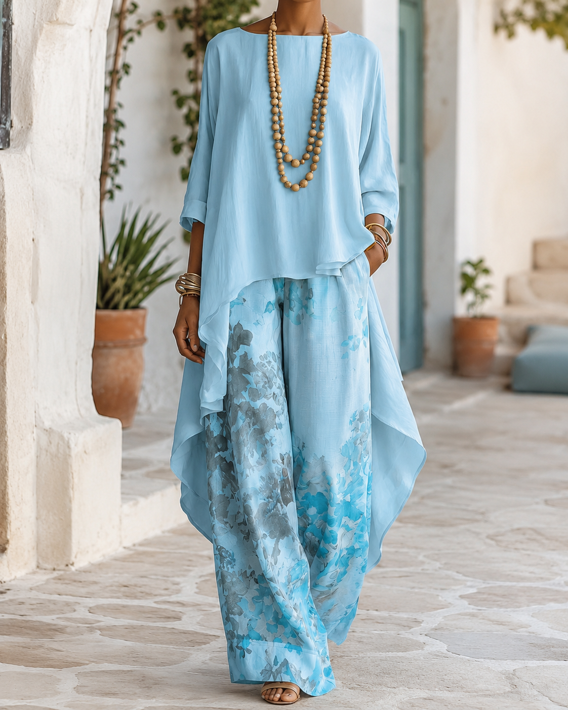 Claire | Airy Two-Piece Set with Floral Pants