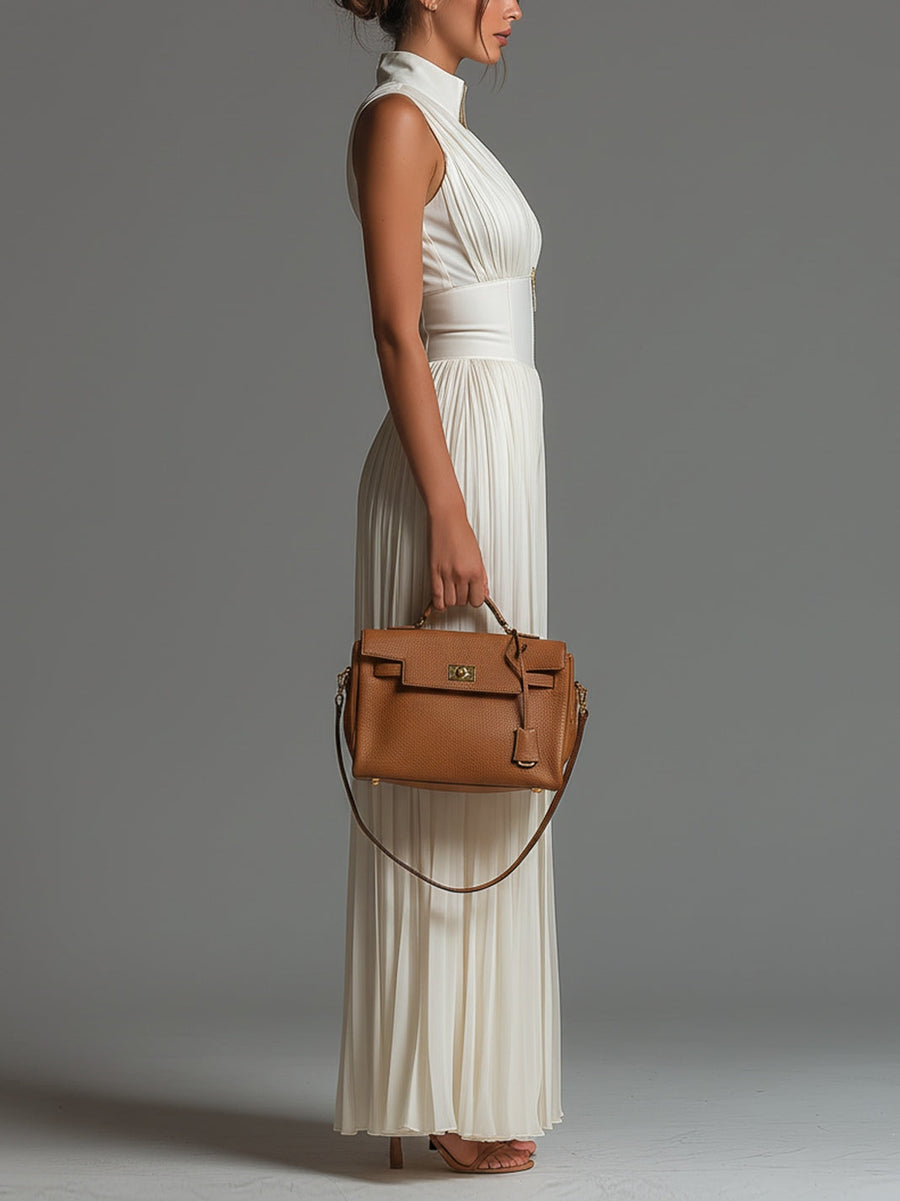 Anastasia Jumpsuit – White Pleated Chiffon