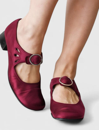 Celina – ażurowe buty Mary Jane, bordowe