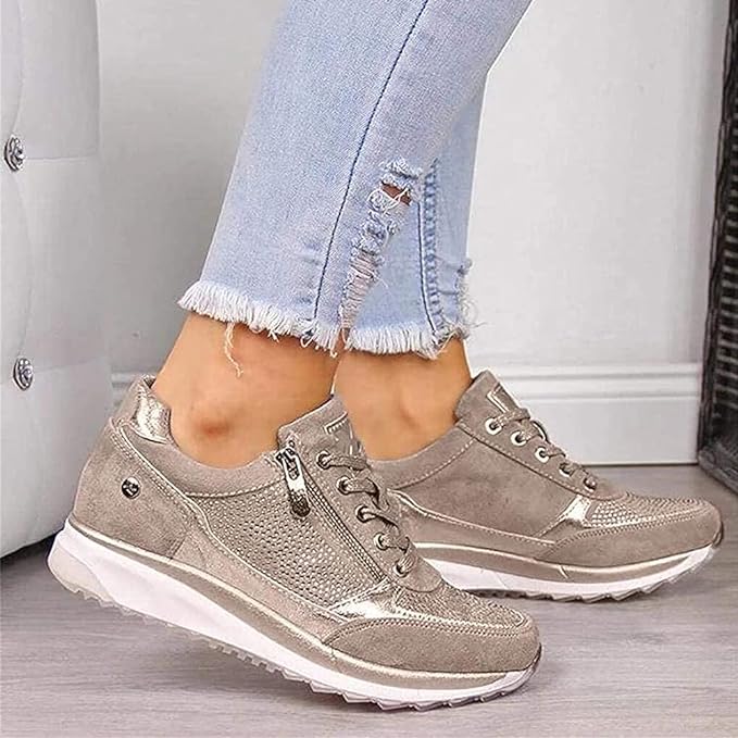 Czesława – sneakersy z zamkiem, beżowe