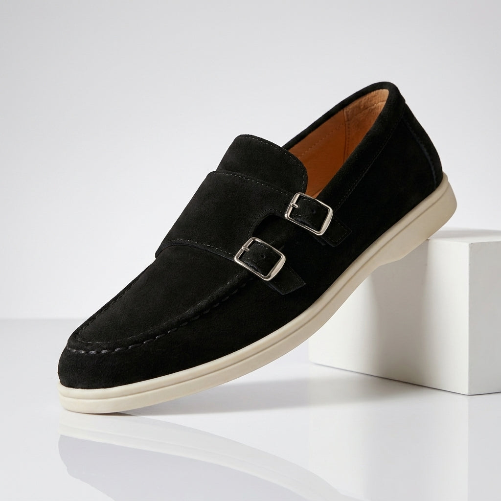 Laurent Suede Double Monk Loafers