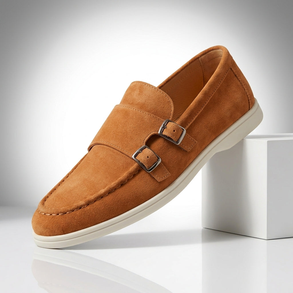 Laurent Suede Double Monk Loafers