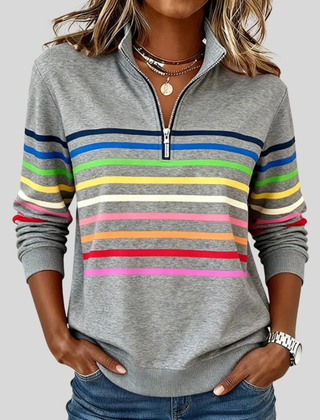 Julita – bluza z suwakiem w kolorowe paski, szara