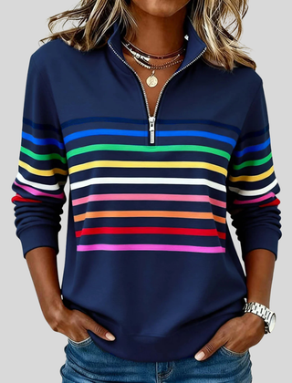 Julita – bluza z suwakiem w kolorowe paski, granatowa