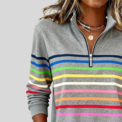 Julita – bluza z suwakiem w kolorowe paski, szara
