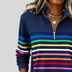 Julita – bluza z suwakiem w kolorowe paski, granatowa