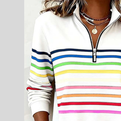 Julita – bluza z suwakiem w kolorowe paski, kremowa