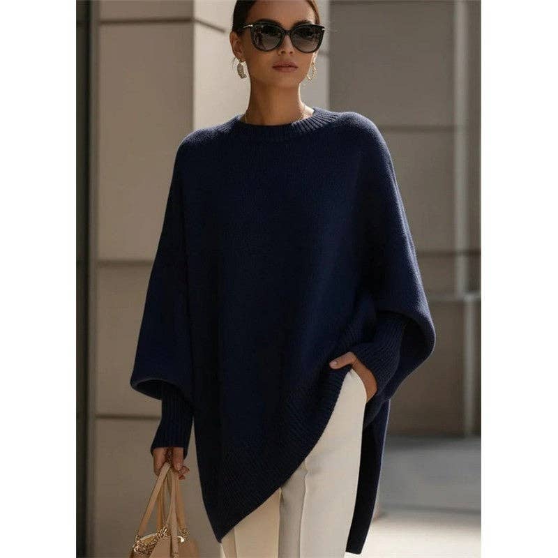 Nina – luźny sweter oversize, granatowy